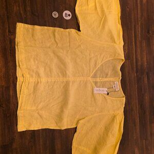 Velvet by Graham & Spencer Top Womens Medium Yellow Linen Puff Sleeve Blouse NWT